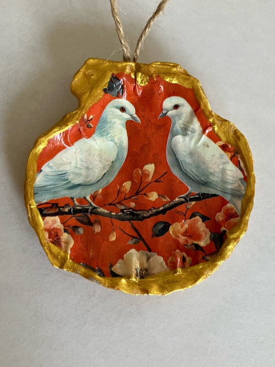 Other - Handcrafted Doves Shell Ornament Decoupage 2-3inch
